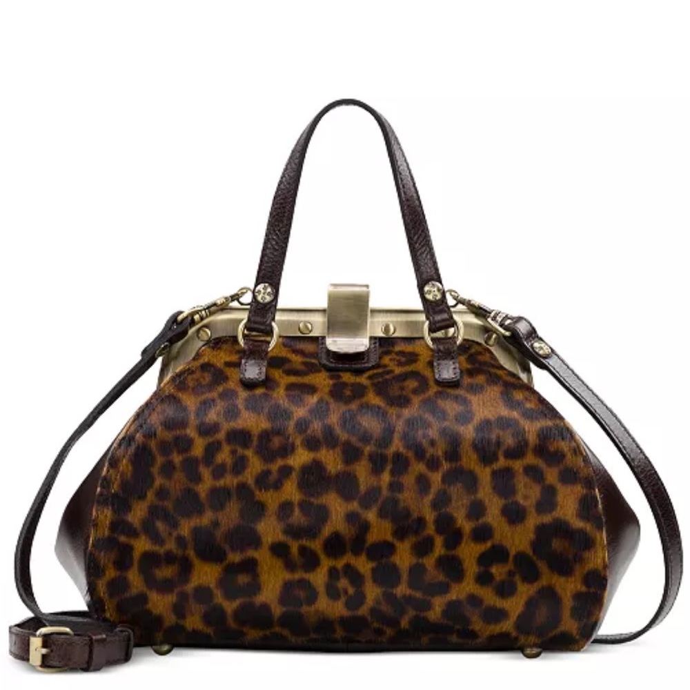 Patricia Nash Coronella Leopard Print Calf Hair Medium Frame Satchel